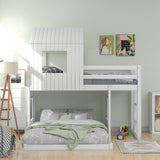 Twin Over Full Bunk Bed Loft Bed with Playhouse Design, Ladder & Guardrails