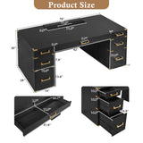 70" Extra-Large Classic Luxury Executive Desk Office Desk Computer Desk with 7 Drawers & USB Ports, Black+Gold
