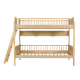 Twin Over Twin Wooden Bunk Bed with 3 Storage Shelves, Interchangeable Left/Right Ladder, Natural