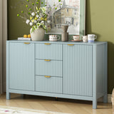 Modern Sideboard Buffet Cabinet with 3 Drawers, Adjustable Shelves & Soft-Close Doors, Wave-Pattern Design with Gold Metal Handles