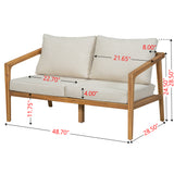 Acacia Wood Outdoor Loveseat Sofa Patio Sofa with Cushions, Teak+Beige