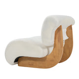 Curved Accent Chair Ergonomic Slipper Chair Upholstered Single Sofa Chair Reading Armless Lounge Chair, Beige
