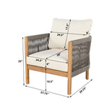 Patio Accent Chair Outdoor Club Chair Woven Rope Single Sofa Armchair with Soft Waterproof Cushion&Weather-Resistant Frame