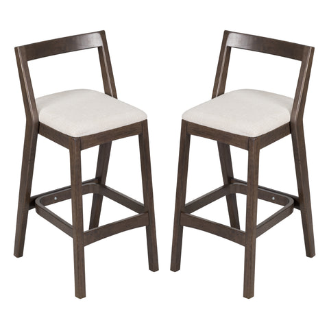 Set of 2 Rubberwood Barstools Counter Stools, Ergonomic Backrest for Kitchen Home Bar Cafe