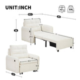 3-in-1 Accent Chair Sleeper Bed, Pull-Out Chaise Lounge, Chenille Single Sofa Bed with USB Ports & Storage Pocket
