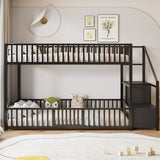 Twin Size Metal Bunk Bed Kid Bed Frame with Storage Ladder