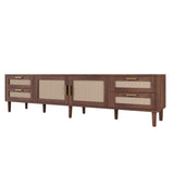 78" TV Stand for TVs up to 85", Media Console Cabinet with 4 Drawers & Rattan Doors, Modern Entertainment Center, Walnut