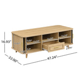 Mid-Century Modern Coffee Table with Storage, Wood Center Table with Tambour Doors & Drawer
