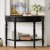 Farmhouse Half Moon Console Table with Drawer & Shelf, Rustic Accent Sofa Table Entryway Table