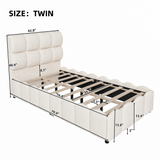 Twin Size Upholstered Velvet Platform Bed Frame with High Headboard & Wavy Footboard for Kids/Teens/Adults, Wood Slat Support