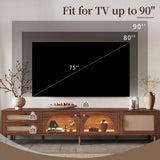 86" TV Stand for Up to 90" TVs, Entertainment Center TV Console Modern Media Console with App-Controlled LED Lights, Dark Brown