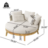 Outdoor Round Daybed with Beige Cushions, Acacia Wood Sofa, Weather-Resistant Patio Lounger for Poolside, Garden & Villa Courtyards