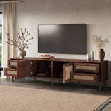 78" TV Stand for TVs up to 85", Media Console Cabinet with 4 Drawers & Rattan Doors, Modern Entertainment Center, Walnut