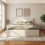 King Size Upholstered Platform Bed Frame with Soft Thick Headboard, Beige