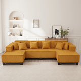 U-Shaped Sectional Sofa Upholstered Sofa Couch with Ligh t & 6 Pillows, Orange