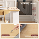 Extendable Kitchen Island Storage Dining Table with 2 Drawers, Power Outlet & Side Open Shelves, Natural