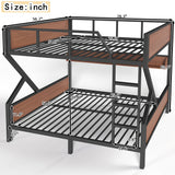 Full over Full Size Metal Bunk Bed with Storage Shelves & Lights, Noise-free Design, Black