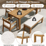 6pcs Outdoor Dining Set for 6, Patio Furniture Set Dining Table Set with Chairs, Bench & Waterproof Cushions, Beige+Light Teak