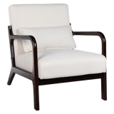 Mid-Century Modern Accent Chair with Lumbar Pillow & Soft Cushion, Reading Armchair Ergonomic Lounge Chair, Beige&Walnut