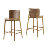 Set of 2 Wooden Barstools Counter Stools, Rubberwood Frame with Ergonomic Curved Backrest for Kitchen Island Home Bar