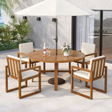 5-Piece Outdoor Patio Dining Set Acacia Wood Outdoor Dining Set Patio Furniture Set with Four Armchairs and a Table for Garden, Balcony, Backyard, Beige