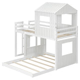 Twin Over Full Bunk Bed Loft Bed with Playhouse Design, Ladder & Guardrails