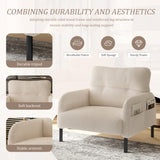 Corduroy Accent Chair, Wide Seat Single Armchair with Side Pockets, Comfortable Reading Chair for Living Room & Bedroom, Beige
