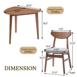 3-Piece Modern Dining Table Set, Triangular Side Table & 2 Curved Wood Chairs for Small Living Room Kitchen Studio