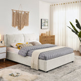 Queen Storage Platform Bed Frame Chenille Upholstered Bed with Soft Headboard, Beige