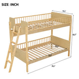 Twin Over Twin Wooden Bunk Bed with 3 Storage Shelves, Interchangeable Left/Right Ladder, Natural