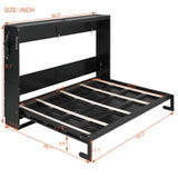 Queen Size Murphy Bed Space-Saving Wall Bed Folding Bed with LED Under-Bed Light & USB Outlet, Black