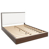 Queen Solid Wood Platform Bed Frame with Upholstered Headboard, Walnut