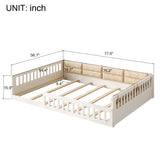 Full Size Upholstered Platform Bed Frame, Toddler Beds with Guardrail and Pillow, Beige-ModernLuxe