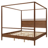 King Size Platform Bed Frame Canopy Bed with Four Posters, No Box Spring Needed, Brown