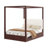 Queen Size Canopy Bed 4-poster Platform Bed Frame with Upholstered Headboard, Espresso