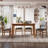 5-Piece Rectangle Wooden Dining Table Set, Mid Century Modern Kitchen Table and 4 Upholstered Chairs for Home, Saving Space