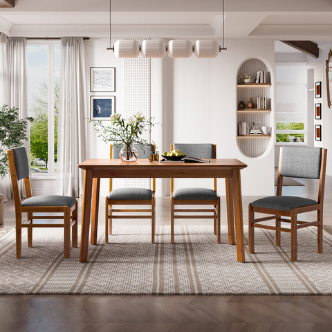 5-Piece Rectangle Wooden Dining Table Set, Mid Century Modern Kitchen Table and 4 Upholstered Chairs for Home, Saving Space