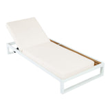 5-Position Adjustable Outdoor Chaise Lounge with Water-Resistant Cushion&Side Storage Surface,Patio Daybed Recliner Sun Lounge, White&Cream