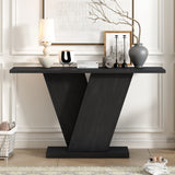 Modern V-Shaped Console Table with Acacia Wood Veneer – Sleek Entryway Table with Wide Tabletop, Black