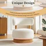 Upholstered Accent Chair Ergonomic Lounge Chair Round Armless Chair with Curved Back & Thick Cushion, Beige