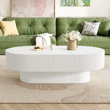 43.3"W Oval Coffee Table, Modern Drum End Table, Minimalist Fluted Center Table with Sturdy Base