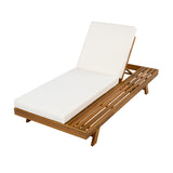 Outdoor Chaise Lounge Patio Daybed Recliner Lawn Sunbathing Bed with Adjustable Back & Water-resistant Cushion,Cream&Teak