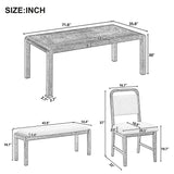6-Piece Extendable Dining Set with 4 Upholstered Chairs & Bench, 60"-72" Mid-Century Modern Kitchen Table with Curved Legs