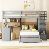 Full Over Twin Bunk Bed with Desk and Drawers, Gray