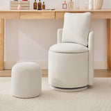 Storage Swivel Chair Accent Chair Round Barrel Chair Upholstered Vanity Chair With Toss Pillow & Ottoman, Beige