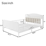 Full Size Metal Platform Bed Frame Kid Bed with Upholstered Headboard, Reversible Side Rail, LED Lights