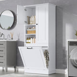Tall Storage Cabinet with Adjustable Shelves, Large Flip-Out Basket & Enclosed Cabinets – Perfect for Bathroom, Living Room, or Office