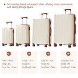 Hardshell Luggage Sets 6 Piece Suitcase Set, Expandable Lightweight Suitcases with Dual Wheels, TSA Lock, White Brown