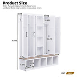 4-in-1 Hall Tree Entryway Bench Storage Bench Mudroom Coat Rack with Hooks, Storage Cabinet & Shelves, White