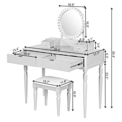 Luxury Makeup Vanity Desk Set with Stool, Vanity Table Dressing Table with Height-Adjustable Mirror & 4 Drawers-ModernLuxe